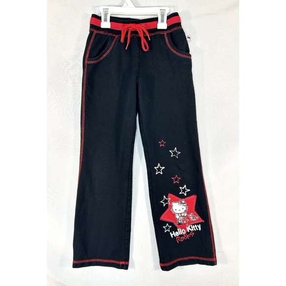 Hello Kitty Girl's Sweat Pants Black Joggers Rocks Sanrio Size Medium - Picture 1 of 7